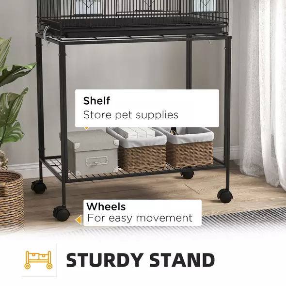 PawHut Two-Tier Bird Cage on Wheels, with Stand, for Small Birds - 8