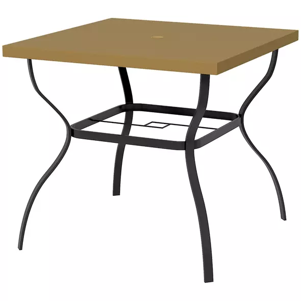 Outsunny Four-Seater Steel Garden Table, with Parasol Hole - Brown/Black - 1