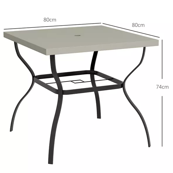 Outsunny Four-Seater Steel Garden Table, with Parasol Hole - Grey/Black - 3