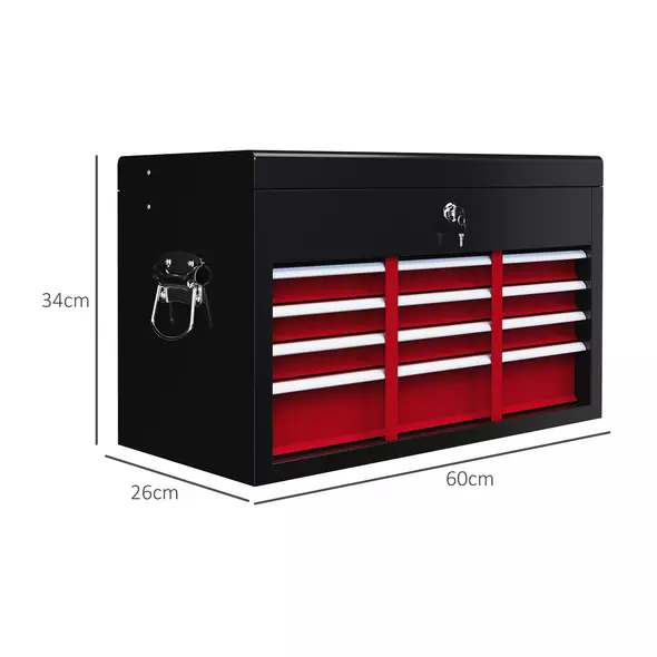 HOMCOM Steel Six Drawer Tool Storage Carry Chest, with Lock and Keys - Red - 3