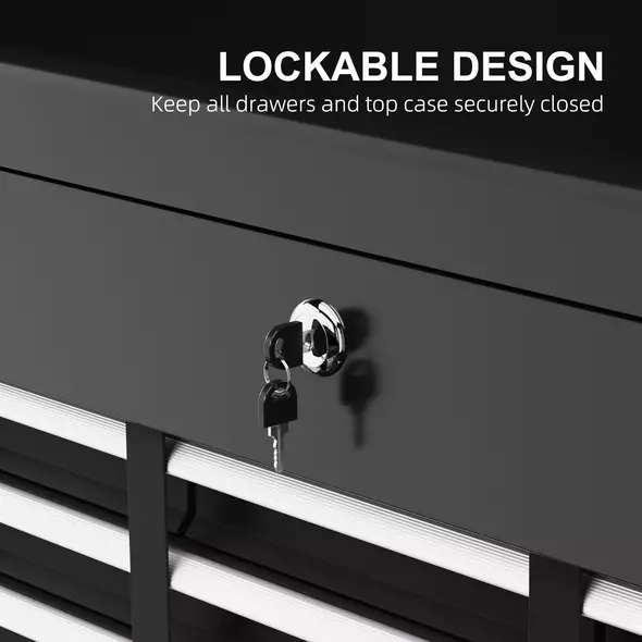 HOMCOM Steel Six Drawer Tool Storage Carry Chest, with Lock and Keys - Black - 5