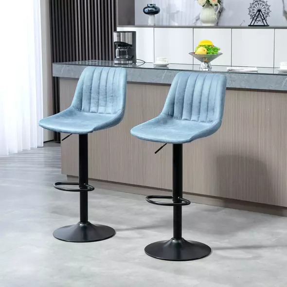 HOMCOM Set of Two Retro Tub Bar Stools - Blue - 9