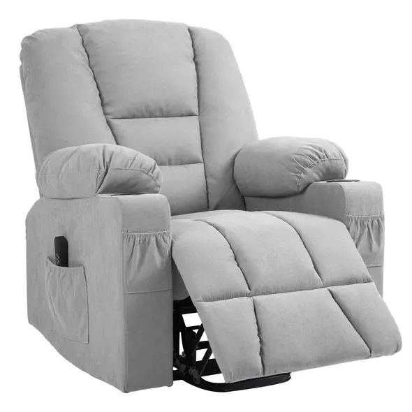 HOMCOM Oversized Riser and Recliner Chairs for the Elderly, Fabric Upholstered Lift Chair for Living Room with Remote Control, Side Pockets, Cup Holder, Light Grey - 1