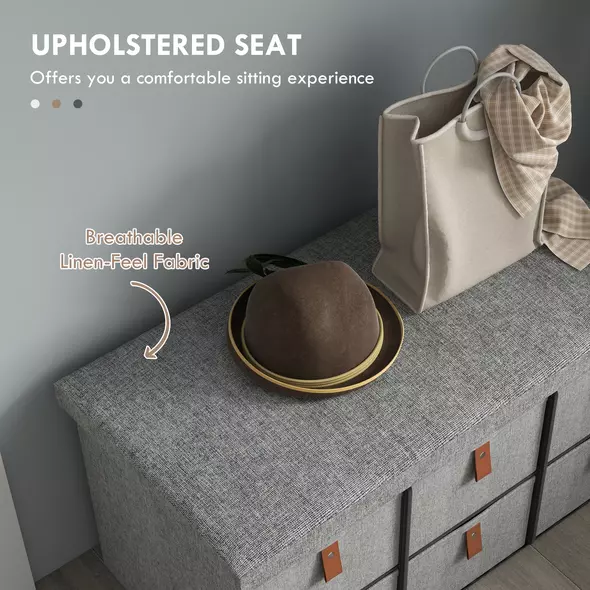 HOMCOM Shoe Bench with Seat, Shoe Storage Bench with Cushion and 6 Fabric Drawers for Entryway, Hallway, Living Room, Bedroom, Light Grey - 4