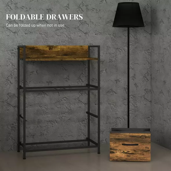 HOMCOM Rustic Chest of Four Fabric Drawers - Rustic Brown - 6