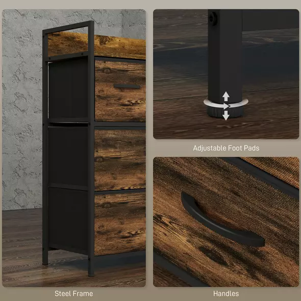 HOMCOM Rustic Chest of Four Fabric Drawers - Rustic Brown - 7