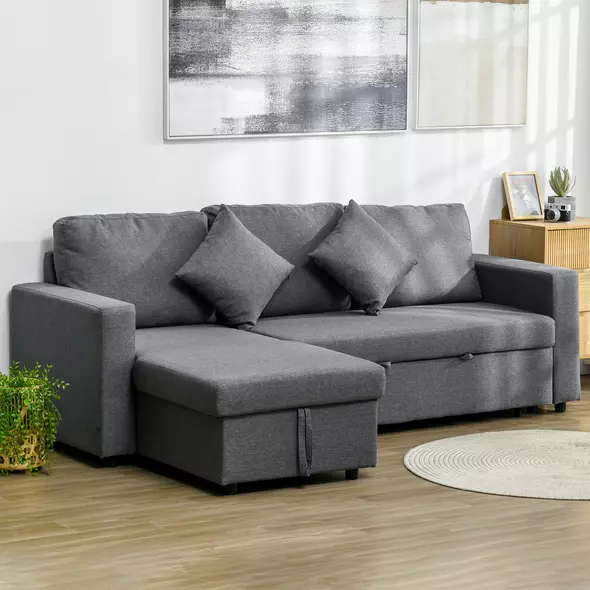 HOMCOM 3 Seater Sofa Bed with Storage, Delivered to Your Home for Free, Dark Grey - 2