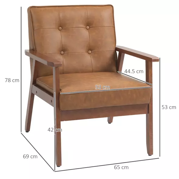 HOMCOM Retro-Style Accent Chair, with Faux Leather Seat - Brown - 3