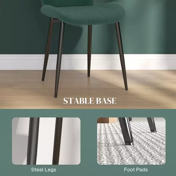 HOMCOM Set of Four Flannel Relaxed Tub Dining Chairs - Green - 6