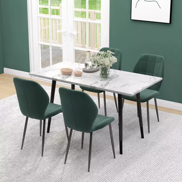 HOMCOM Set of Four Flannel Relaxed Tub Dining Chairs - Green - 4