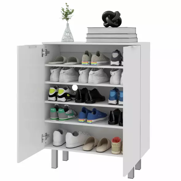 HOMCOM Five-Shelf Shoe Storage Cupboard - White - 1