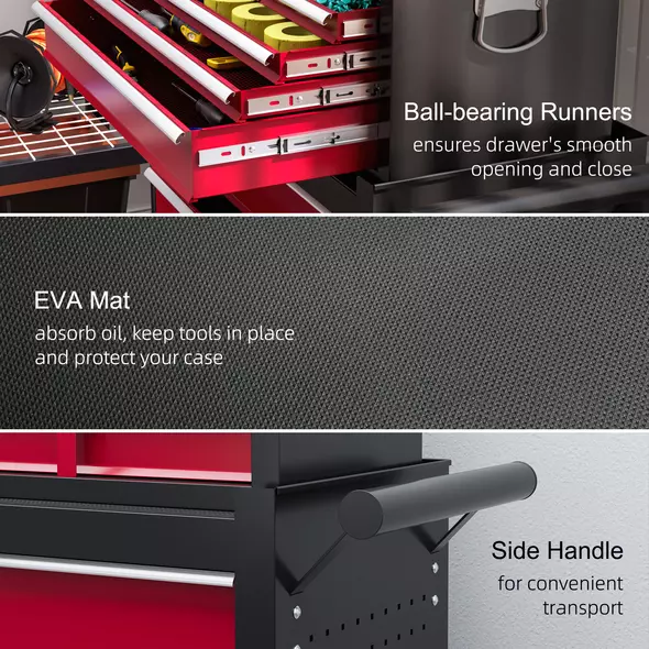 HOMCOM 14 Drawer, Two-Part Tool Storage Chest on Wheels - Red - 7