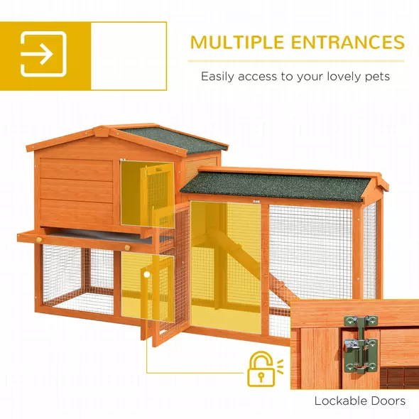 PawHut Two-Tier Rabbit Hutch with Run, Ramp, Slide-Out Tray, for Garden - Orange - 5