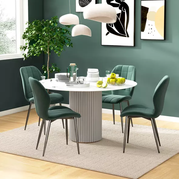 HOMCOM Set of Four Flannel Relaxed Tub Dining Chairs - Green - 2
