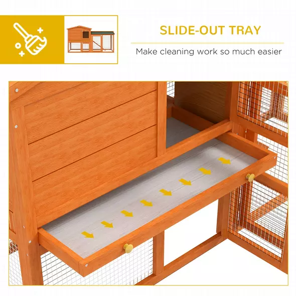 PawHut Two-Tier Rabbit Hutch with Run, Ramp, Slide-Out Tray, for Garden - Orange - 6