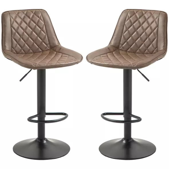 HOMCOM Bar Stools Set of 2, Retro Adjustable Kitchen Stool, Swivel PU Leather Upholstered Bar Chairs with Back, Footrest and Steel Base, Brown - 1