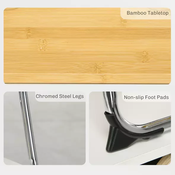 HOMCOM Portable Bamboo Top Wine and Glass Picnic Table - 6