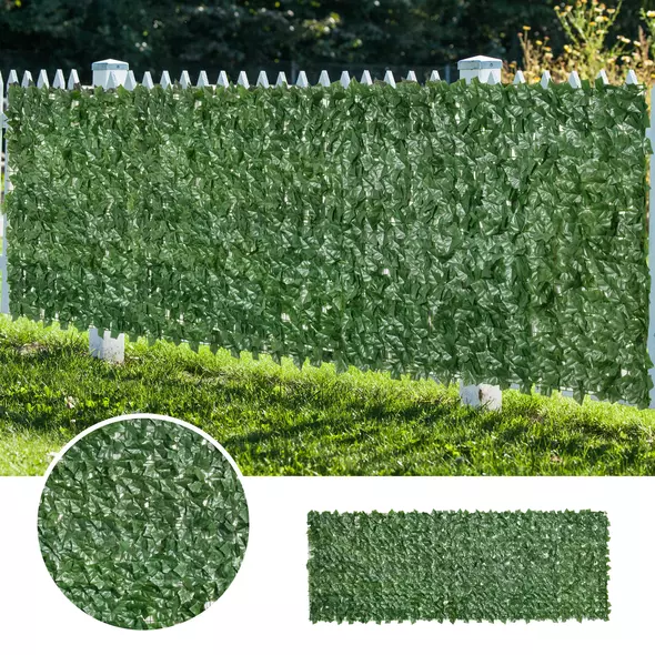 Outsunny 2-Piece Artificial Leaf Hedge Screen Privacy Fence Panel for Garden Outdoor Indoor Decor, Dark Green, 3M x 1M - 8