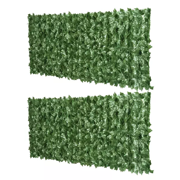 Outsunny 2-Piece Artificial Leaf Hedge Screen Privacy Fence Panel for Garden Outdoor Indoor Decor, Dark Green, 2.4M x 1M - 1