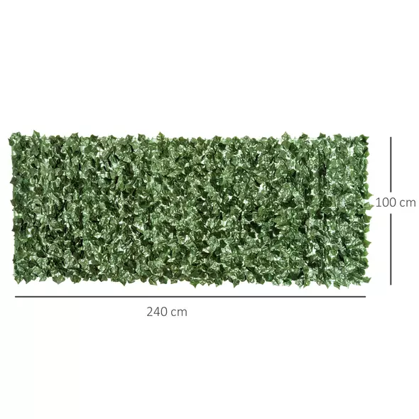 Outsunny 2-Piece Artificial Leaf Hedge Screen Privacy Fence Panel for Garden Outdoor Indoor Decor, Dark Green, 2.4M x 1M - 3