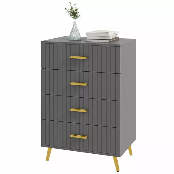 HOMCOM Four Drawer Embossed Line Dresser - Grey/Gold Tone - 1