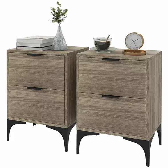 HOMCOM Set of Two Wood Effect Bedside Tables - 1