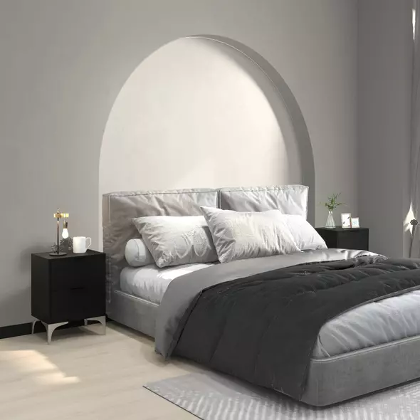 HOMCOM Set of Two Wood Effect Bedside Tables with Silver Tone Steel Base, Black - 2