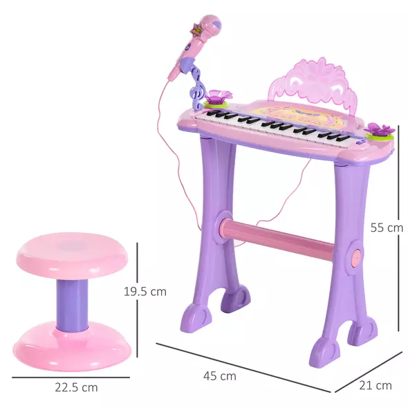 HOMCOM 32 Keys Kids Mini Electronic Keyboard Musical Instrument Educational Game Toy Children Grand Piano Stool Micropho - 3