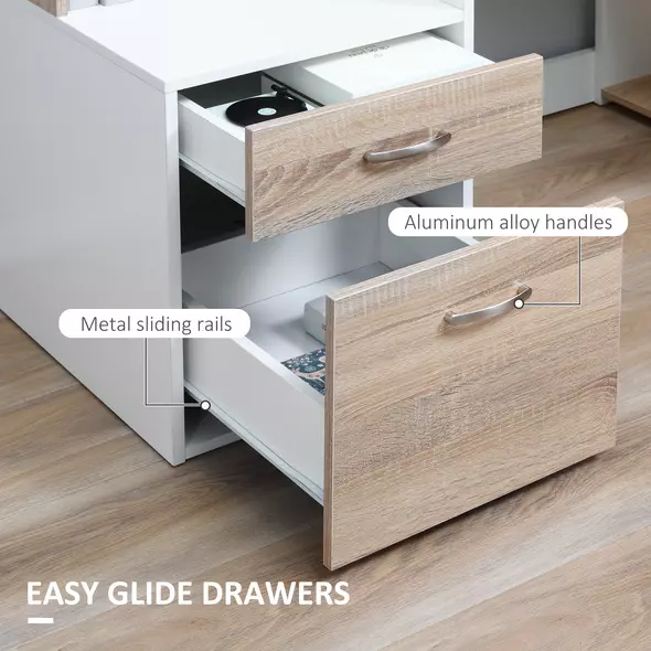 HOMCOM Computer Desk with Drawers and Storage Shelves, Office Desk Writing Table with Printer Stand, Large Workstation for Study Play Work Home Office, 137 x 55 x 92cm, Oak - 6