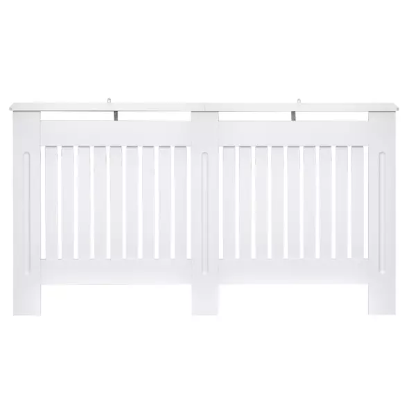 HOMCOM Slatted Radiator Cover Painted Cabinet MDF Lined Grill in White (152L x 19W x 81H cm) - 1