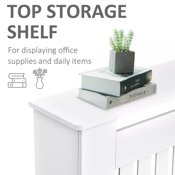 HOMCOM Slatted Radiator Cover Painted Cabinet MDF Lined Grill in White (152L x 19W x 81H cm) - 5