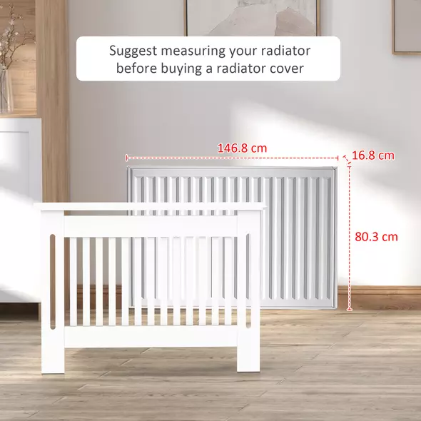 HOMCOM Slatted Radiator Cover Painted Cabinet MDF Lined Grill in White (152L x 19W x 81H cm) - 7