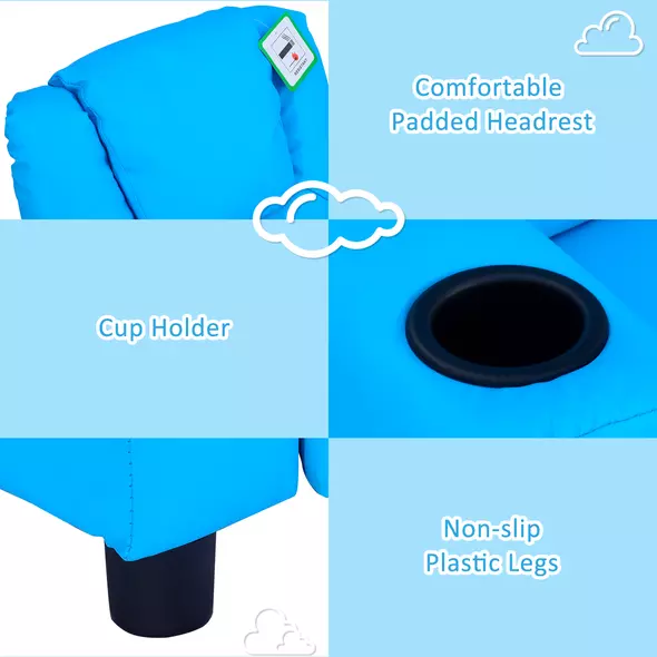 HOMCOM Kids Recliner Chair, PU Leather with Adjustable Backrest, Footrest, Padded Headrest, Blue - 5