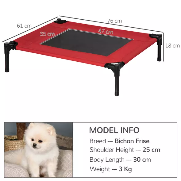 PawHut Raised Dog Bed Cat Elevated Lifted Portable Camping w/ Metal Frame Black and Red (Medium) - 3