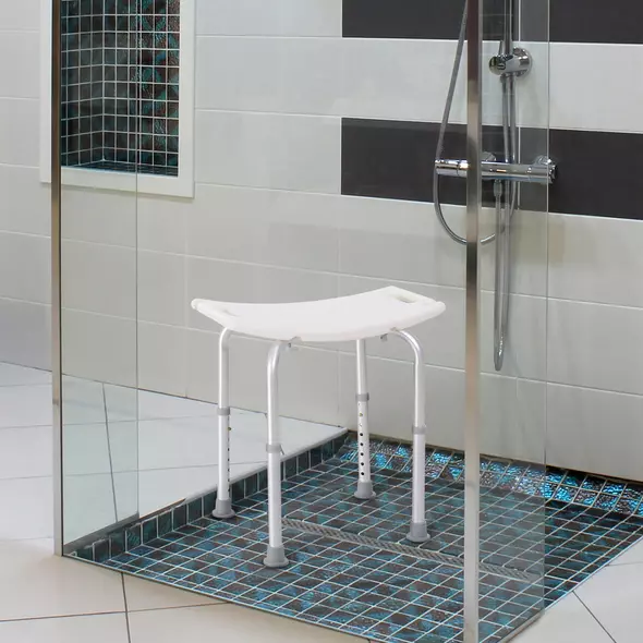 HOMCOM Height Adjustable Bath Stool, Aluminium Shower Stool with Non-Slip Pads for Elderly, Disabled, Seniors, Pregnant, White - 9