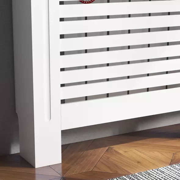 HOMCOM Radiator Cover, Modern MDF White Painted Cabinet with Horizontal Slats for Living Room, Bedroom, 152L x 19W x 81H cm - 9