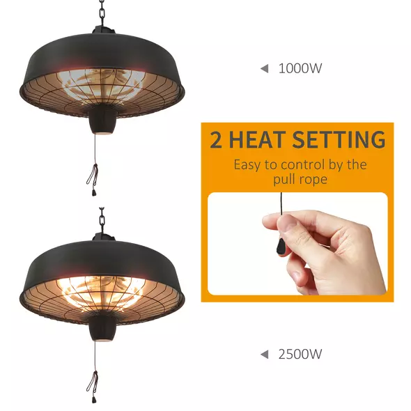 Outsunny Adjustable Power 1000/2500W Infrared Halogen Electric Patio Light Heater, Ceiling Hanging Mount -Black - 4