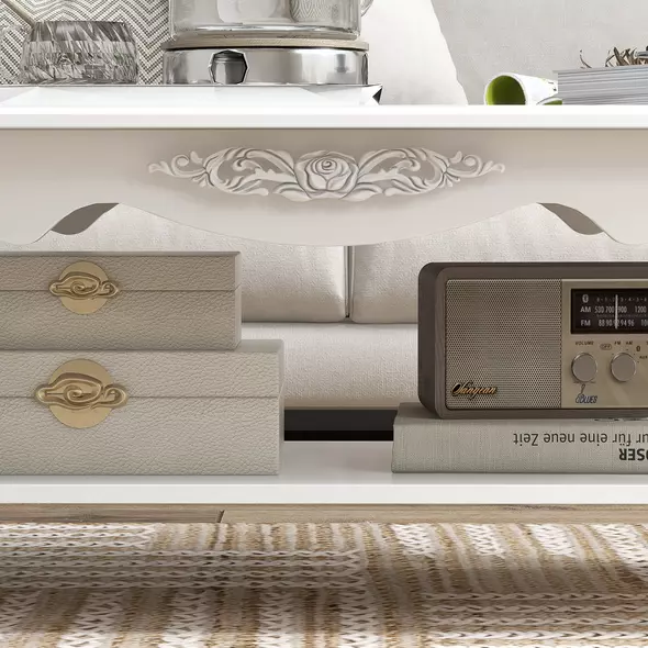 HOMCOM White Coffee Table Wood Cocktail Tea Centre Table with Storage Shelf for Living Room Reception Room, 94L x 44W x 42H cm - 8