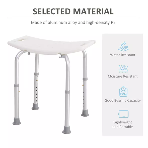 HOMCOM Height Adjustable Bath Stool, Aluminium Shower Stool with Non-Slip Pads for Elderly, Disabled, Seniors, Pregnant, White - 6