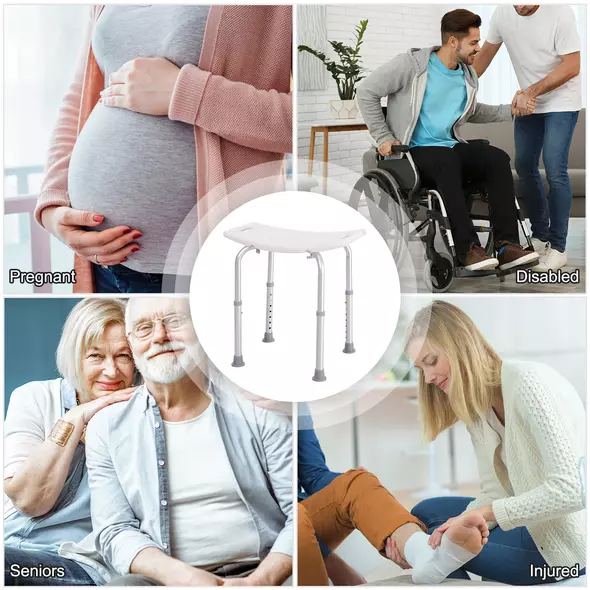 HOMCOM Height Adjustable Bath Stool, Aluminium Shower Stool with Non-Slip Pads for Elderly, Disabled, Seniors, Pregnant, White - 8