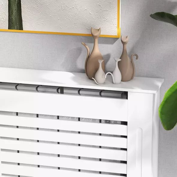 HOMCOM Radiator Cover, Modern MDF White Painted Cabinet with Horizontal Slats for Living Room, Bedroom, 152L x 19W x 81H cm - 8