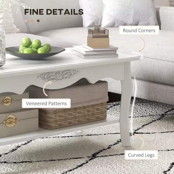 HOMCOM White Coffee Table Wood Cocktail Tea Centre Table with Storage Shelf for Living Room Reception Room, 94L x 44W x 42H cm - 6