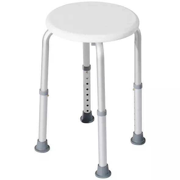 HOMCOM Shower Chair, Height Adjustable Aluminium Shower Stool with Non-Slip Feet for Disabled, Elderly, White - 1