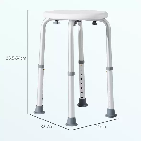 HOMCOM Shower Chair, Height Adjustable Aluminium Shower Stool with Non-Slip Feet for Disabled, Elderly, White - 3