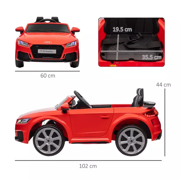 HOMCOM Kids Licensed Audi TT Ride-On Car 12V Battery w/ Remote Suspension Headlights and MP3 Player 3km/h Red - 3