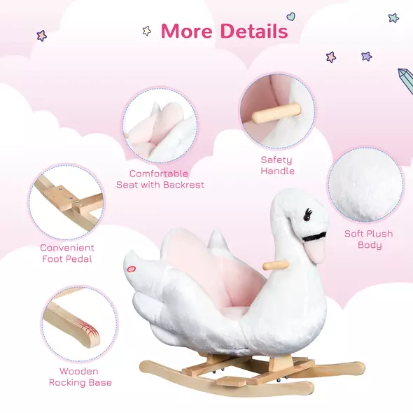 HOMCOM Kids Rocking Horse Plush Ride On Swan Toy w/ Safety Seat for Toddler 18 Months +, White and Pink - 7
