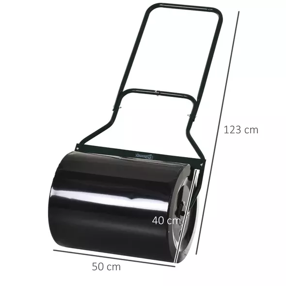 Outsunny φ50cm Steel Garden Lawn Roller Push Pull w/ Fillable Cylinder Water Sand Plug Lawn Flatten Seed Sow Rolling Drum w/ Handle - 3