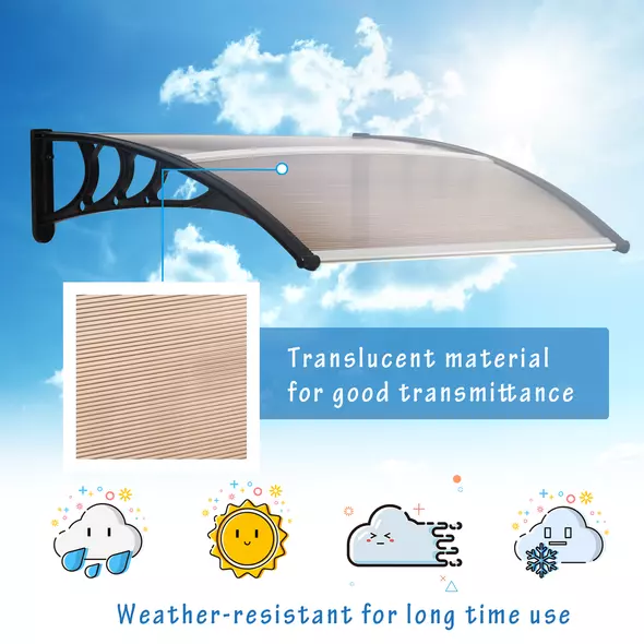 Outsunny Front Door Canopy Outdoor Awning Aluminium Rigid Plastic Polycarbonate Rain Shelter UV Water Rain Resistant 120 x 75cm Brown - 6