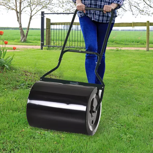Outsunny φ50cm Steel Garden Lawn Roller Push Pull w/ Fillable Cylinder Water Sand Plug Lawn Flatten Seed Sow Rolling Drum w/ Handle - 9