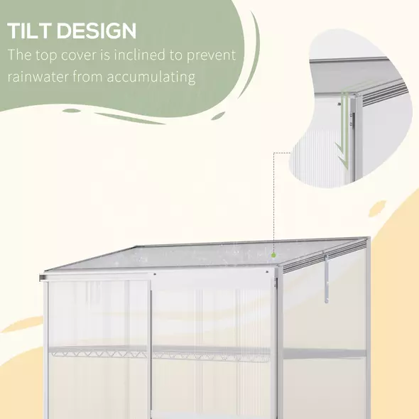 Outsunny 3 Tier Greenhouse Garden Outdoor Cold Frame Plant Flower Growth Transparent Polycarbonate Board Openable Roof Sliding Door w/ Foundation 131L x 58W x 140H cm - 7